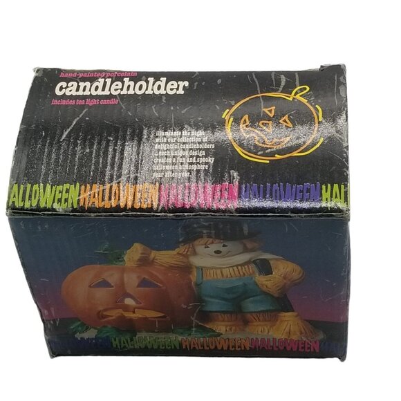 Vintage Halloween Candle Holder Jack O Lantern Scarecrow - Picture 9 of 10